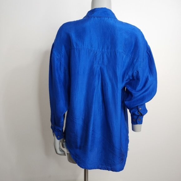 Vintage Express Irridescent Blue 100% Silk Button Down Shirt Size XS - Picture 8 of 14